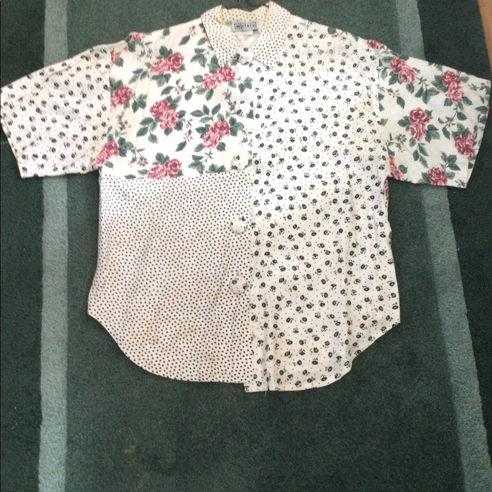 Mirrors Vintage Shirt! size 10, rayon, discolourations with dry cleaning.
